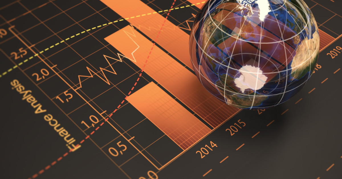 image of financial analysis chart with a globe on top